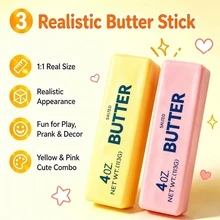 Barra de mantequilla de silicona realista para alivio del estrés, tamaño 1:1 ultra suave para aliviar la ansiedad, compañero de broma y decoración para adultos, combinación linda de amarillo y rosa para oficina y hogar, barra de alimentos con rebote lento, diseño realista de bola de estrés de silicona para alivio de la ansiedad, novedad de broma y compañero de decoración para relajación en el trabajo y el hogar - Multicolor - Ver 1