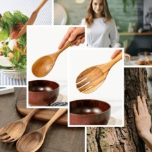 2/1pc Rosewood Salad Serving Utensil Set,School Supplies - Brown - View 3