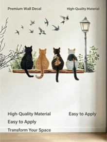 Healing Cat Silhouette Waterproof Oilproof Wall Sticker, 4 Different Floral Patterns, Warm And Healing Atmosphere, Kitchen/Bathroom Tile Renovation Tool, Cute Pet Warm Self-Adhesive Wall Decor Sticker - Wall Stickers - View 3