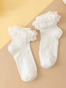 1双女士双层蕾丝边中筒袜，时尚百搭柔软舒适日常休闲中筒袜，圣诞礼物 - 36-39 - 查看 2