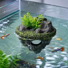 自然風格漂浮水族箱裝飾，附岩石洞穴遮蔽處與人造綠色植物 - 歡樂水族 - 查看 8