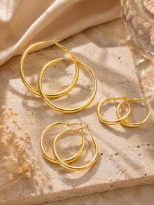 Women's Fashion Stainless Steel Earrings - Large Hoop Earrings With Pendant, Stainless Steel Jewelry, Beach Accessories, Graduation Gift - Gold - View 2