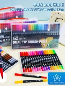 2-In-1 Washable Dual-Tip Brush Pen, Soft Tip Marker Pen With Black Barrel In PVC Box, Watercolor Pen Set - Multicolor - View 1
