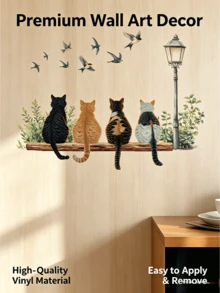 Healing Cat Silhouette Waterproof Oilproof Wall Sticker, 4 Different Floral Patterns, Warm And Healing Atmosphere, Kitchen/Bathroom Tile Renovation Tool, Cute Pet Warm Self-Adhesive Wall Decor Sticker - Wall Stickers - View 3