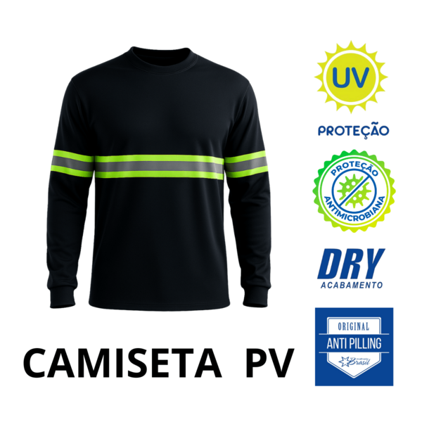 Camiseta Masculina Uniforme Malha Fria Com Faixa Manga Longa e Com Faixa Refletiva Para Trabalho  Todos    Solto