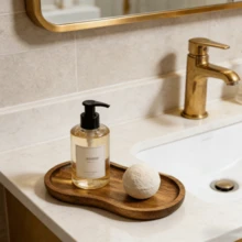 Asymmetrical Acacia Wood Tray - Luxury Decorative Tray, Perfume Tray, Bedroom Storage, Room/Guest Room/Living Room Decor, Jewelry Tray, Vanity Decor, Ideal For Holding Perfume, Jewelry, Bath Products, Cosmetics - Perfect Holiday Gift, Bathroom Accessory, Bathroom Tray - C-Wood Color - View 11
