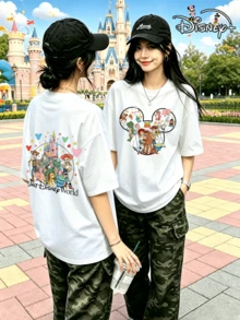 Disney Castle Summer Crew Neck Versatile Women's T-Shirt. Featuring Fun Prints Of All The Disney Toy Story Characters On The Front And Back. A Dreamy, Girly Short-Sleeved Top Perfect For Commuting, Vacations, Or Outings. (Disney T-Shirt/Teen Girl Clothes/Tween Girl Clothes/Baby Tees For Women/Girls Clothes/Toddler Girls Clothes) - 白色 - 查看 1