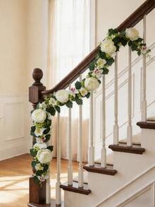 1pc Lifelike Ivory White Peony Flower Vine, Suitable For Wedding Table Runner, Staircase Handrail, Home Decor, Fireplace Decor, Fake Flower Garland, Wedding Aisle, Wedding Arch, Reception Area, Photography Decor, Party Decoration - Yellow - View 1