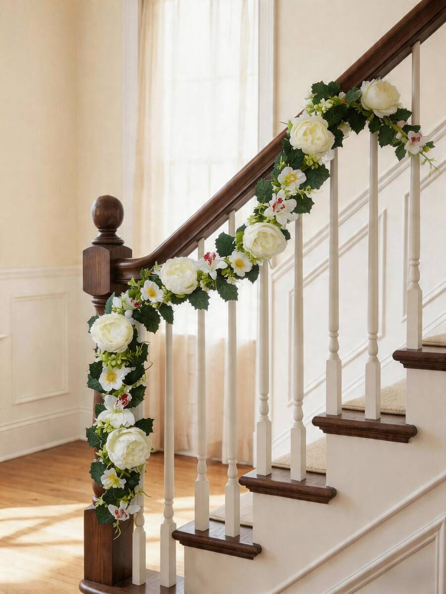 1pc Lifelike Ivory White Peony Flower Vine, Suitable For Wedding Table Runner, Staircase Handrail, Home Decor, Fireplace Decor, Fake Flower Garland, Wedding Aisle, Wedding Arch, Reception Area, Photography Decor, Party Decoration - Yellow - View 1