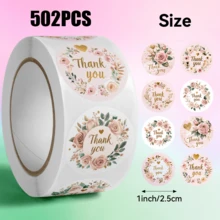 JOERBABU the little kangaroo Bobbie 502pcs/Roll Pink Rose Thank You Pattern Stickers, 10 Mixed Designs, Christmas Gift Wrapping Labels, Scrapbook Stickers, Planner Gift Wrapping, Paper Craft Decoration, Party Gift, Gift Box Decoration & Reward Stickers - Multicolor - View 6