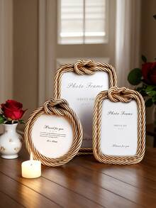 1pc, A Creative Wire Knot Shaped Decorative Photo Frame, Made Of Resin, Perfect For Displaying Warm Photos On A Tabletop, Suitable For Home Photo Decoration And Photography Props - Multiple Styles - View 2