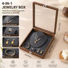 1pc,Elegant Walnut Wood Jewelry Box With Glass Lid, Dustproof Necklace Earring Ring Bracelet Organizer, Stylish Display Case, Ideal Gift For Women - New Walnut Wood Four-in-one Jewelry Box - View 3