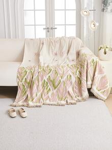 1pc Minimalist Washable Non-Slip Sofa Cover, Floral Pattern With Tassels Sofa Blanket, Pet-Friendly Sofa Cover, Multifunctional Dust-Proof Furniture Protector, Suitable For Living Room Bedroom Sofa, All Seasons, Suitable For Living Room Bedroom Home Decor - Pink - View 10
