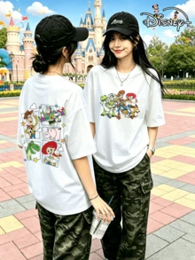 Disney Toy Story Summer Crew Neck Loose Fit Women's T-Shirt, Featuring Woody And Buzz Lightyear Fun Storyboard Prints, Energetic And Playful White Short-Sleeve Top For Girlfriends Outings (Disney T-Shirt/Teen Girl Clothes/Tween Girl Clothes/Baby Tees For Women/Girls Clothes/Toddler Girls Clothes) - White - View 1