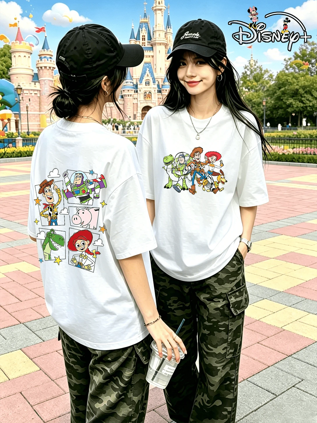 Disney Toy Story Summer Crew Neck Loose Fit Women's T-Shirt, Featuring Woody And Buzz Lightyear Fun Storyboard Prints, Energetic And Playful White Short-Sleeve Top For Girlfriends Outings (Disney T-Shirt/Teen Girl Clothes/Tween Girl Clothes/Baby Tees For Women/Girls Clothes/Toddler Girls Clothes) - White - View 1