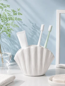 1 pieza Soporte para cepillo de dientes con forma de concha estilo nórdico, vaso de almacenamiento para encimera de baño, hermoso soporte para brochas de maquillaje con forma de concha, lindo vaso de almacenamiento para tocador, adecuado para cepillo de dientes, pasta de dientes y decoración de baño - Multicolor - Ver 2