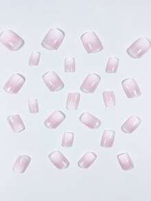 2-In-1 Nail Art Stickers, 24pcs French Ombre Pink Fake Nails For Hands & 24pcs For Feet, Peel And Stick Design - Multicolor - View 2