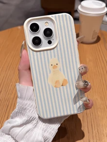 1pc White Striped Cute Duckling Minimalist Personalized TPU Shockproof Full Coverage Phone Case, Compatible With Apple 17, 16, 15, 14, 13, 12, 11 Pro Max, Air, And Series - Multicolor - View 3