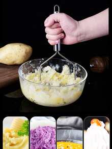 1pc Stainless Steel Potato Press, Potato Masher, Potato Puree Extractor, Potato Puree Press Tool, Manual Vegetable And Fruit Puree Extractor Tool - Multicolor - View 3