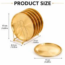 Bộ 4 món/6 món/1 set đĩa tráng miệng tròn bằng thép không gỉ 6.69 inch/17cm 3 màu kèm giá đỡ kim loại, khay đựng đồ ăn màu đen bạc vàng, phù hợp cho đồ ăn nhẹ, bánh, trái cây, tiệc tại gia và trang trí nhà bếp - Nhiều màu - Xem 2