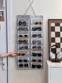 16-Piece Pocketed Felt Glasses Hanging Bag Wall-Mounted Glasses Organiser, Dust-Proof Eyewear Storage Bag Eyeglass Storage Box Multi-Function Hanging Rack Multi-Functional Hanging Jewellery Storage Pouch For Multipurpose Use In Closet/Bedroom - Multicolor - View 8