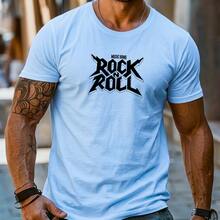 Men's Streetwear T-Shirt With Printed ROCK AND ROLL Music Band Design, Basic Style, Premium Fabric, For Everyday Wear. - Celeste - Ver 1