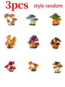 3 pièces Plantes en pot artificielles miniatures colorées en forme de champignon, décoration de paysage micro aquatique avec mousse, style aléatoire - A - View 12