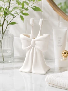 1 pieza Soporte para cepillo de dientes con lazo negro, organizador de taza de baño con cinta linda, decoración de tocador estética, soporte para cepillo de dientes de estilo nórdico, accesorio de baño moderno para el hogar, dormitorio, apartamento - Multicolor - Ver 7