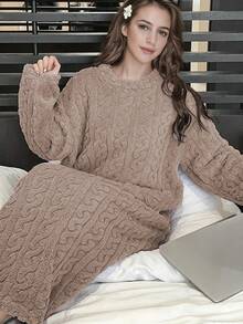 Đồ ngủ mùa đông cỡ lớn mới, áo ngủ ấm áp bằng vải lông san hô, cổ tròn, áo choàng dài nhiều màu, không mũ, đồ mặc nhà mùa thu/đông mới dành cho nữ, váy ngủ nhung lông san hô mùa đông, áo choàng tắm ấm áp mùa đông, áo ngủ dài tay dễ thương, món quà tuyệt vời nhất cho gia đình. - Như hình minh họa. - Xem 7
