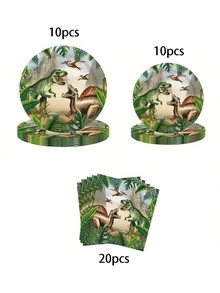 10pcs/20pcs/40pcs/80pcs Dinosaur-Themed Birthday Party Paper Plate Set - Disposable Tableware Kit Including Paper Plates, Napkins, And Cups - Ideal For Dinosaur-Themed Parties And Birthday Decorations - Multicolor - View 7