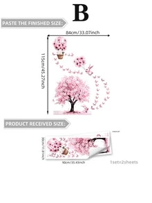 1pc Cartoon Pink Rabbit, Big Tree, Butterfly Wall Sticker, Removable Matte Self-Adhesive Wall Decal For Living Room, Bedroom, Home Decor, Spring Decoration, Gift For Birthday, Graduation - Multicolor - View 10