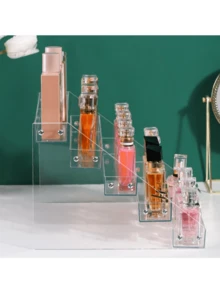 1 pieza de estantería de almacenamiento de cosméticos, bandeja para sombras de ojos de sobremesa, polvos, caja de polvos, lápiz labial, perfume, estantería transparente de varios niveles para exhibir esmalte de uñas, fácil de ensamblar - transparente - View 4