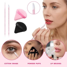 300 Pcs Disposable Makeup Applicators Tools With Triangle Puffs, Lip Applicators Eyeliner Brushes Mascara Wands Makeup Artist Kit Essentials With Box - Pink - View 4