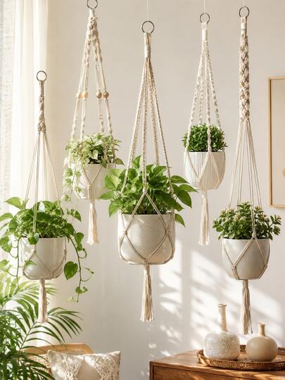 1pc Indoor/Outdoor Macrame Hanging Planter Basket, Boho Macrame Plant Hanger, Handmade Beaded Wall Basket, Decorative Storage Organizer For Home, Kitchen, Balcony, Patio, Porch,Bathroom, Office , Coastal,Garden,Home Decor