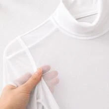 Women's Tulle Bodysuit With Long Sleeves, High Neck, Elegant, Fitted, Premium Women's Fashion - 白色 - 查看 4