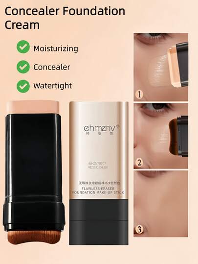 2-In-1 Moisturizing Brightening Concealer & Foundation Stick, Lightweight Flawless Coverage, Waterproof Sweat-Resistant Long-Lasting, Natural Makeup Base For Daily, Wedding, Party And Events
