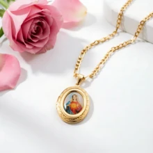 1 pieza Collar con dije de la Virgen de Guadalupe enchapado en oro, cadena de eslabones , joyería religiosa para mujeres, adecuado para el Día de la Madre, , graduación y Ne / - Dorado - Ver 12