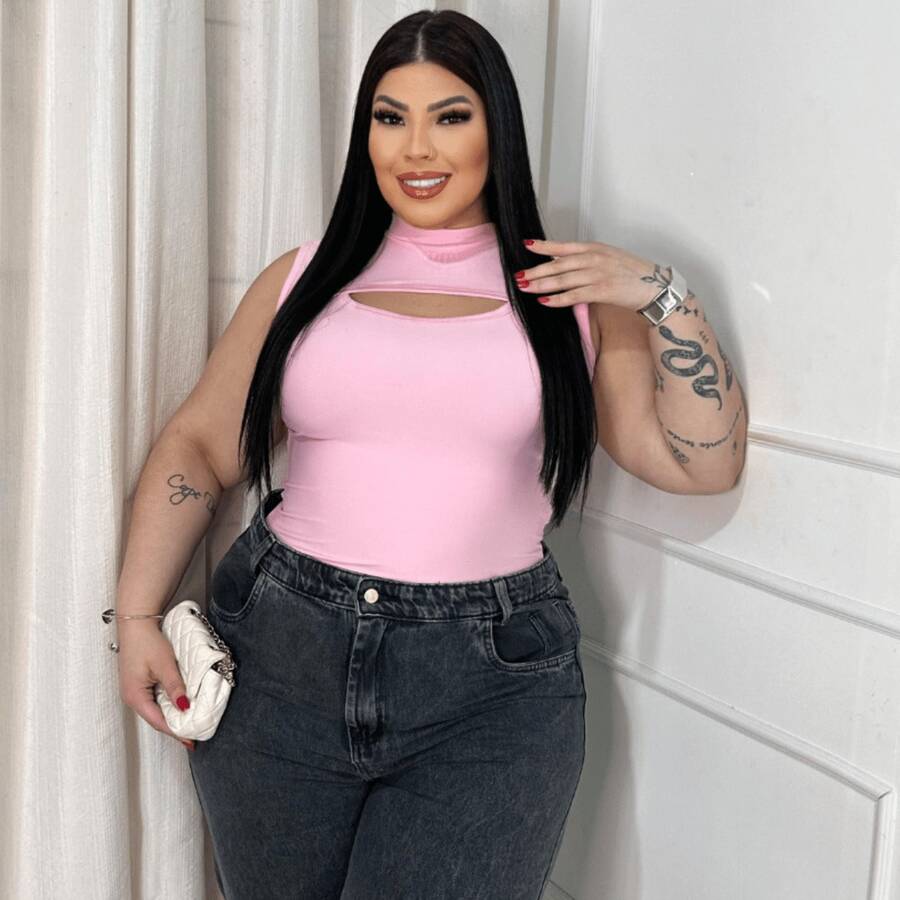 Women's Plus Size High Neck Sleeveless Bodysuit In Spandex - Fitted, Modern, And Comfortable - Baby Pink - View 1