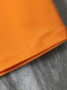 Camiseta con Estampado de Letras, Manga Corta y Cuello Redondo, Top Casual para Verano y Primavera, Ropa de Mujer - Naranja - Ver 5