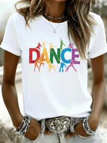 Colorful Figures Of Dancing Silhouettes Convey Energy, Freedom, And Movement, With The Word DANCE In Vibrant Tones That Inspire Joy And Rhythm. A Comfortable, Modern, Casual Women's T-Shirt For Summer. - 白色 - 查看 1