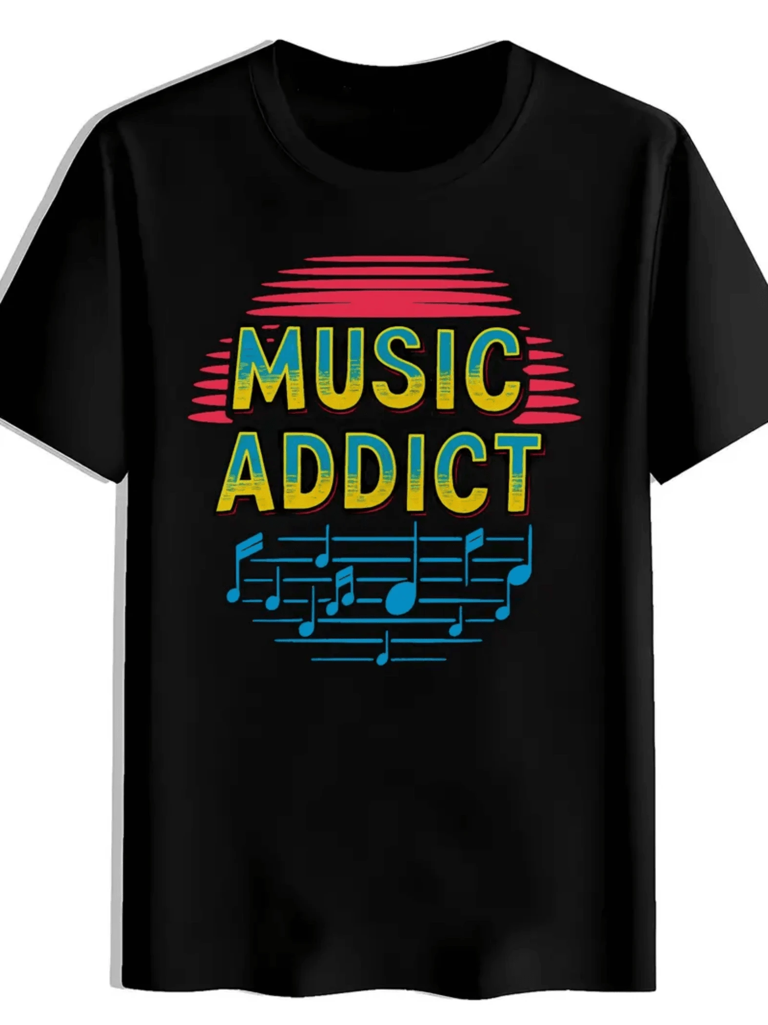 A Representation Of The Power Of Music That Connects The Soul And Transmits Positive Energy With Flowing Blue Notes Against A Sunny Background, Symbolizing Passion, Rhythm, Freedom, And Creativity. A Modern, Casual, Comfortable Men's T-Shirt For Music Lovers. - 黑色 - 查看 1