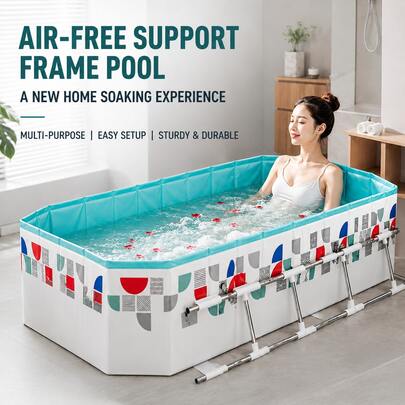 No Inflation Needed! Oxford Cloth PVC Thickened Stainless Steel Frame Swimming Pool, Quick Folding & Space-Saving, Suitable For Home Bathing, Yard Water Play, And Pet Swimming