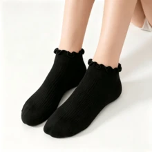10 Pairs Women's Black & White Mixed Color Ruffle Trim Short Socks - Breathable, Odor-Resistant, Sweat-Absorbing Casual Socks For Students And Adults, Daily Wear And Gifts, Available In 1/3/5/10/20 Pairs - Multicolor - View 4