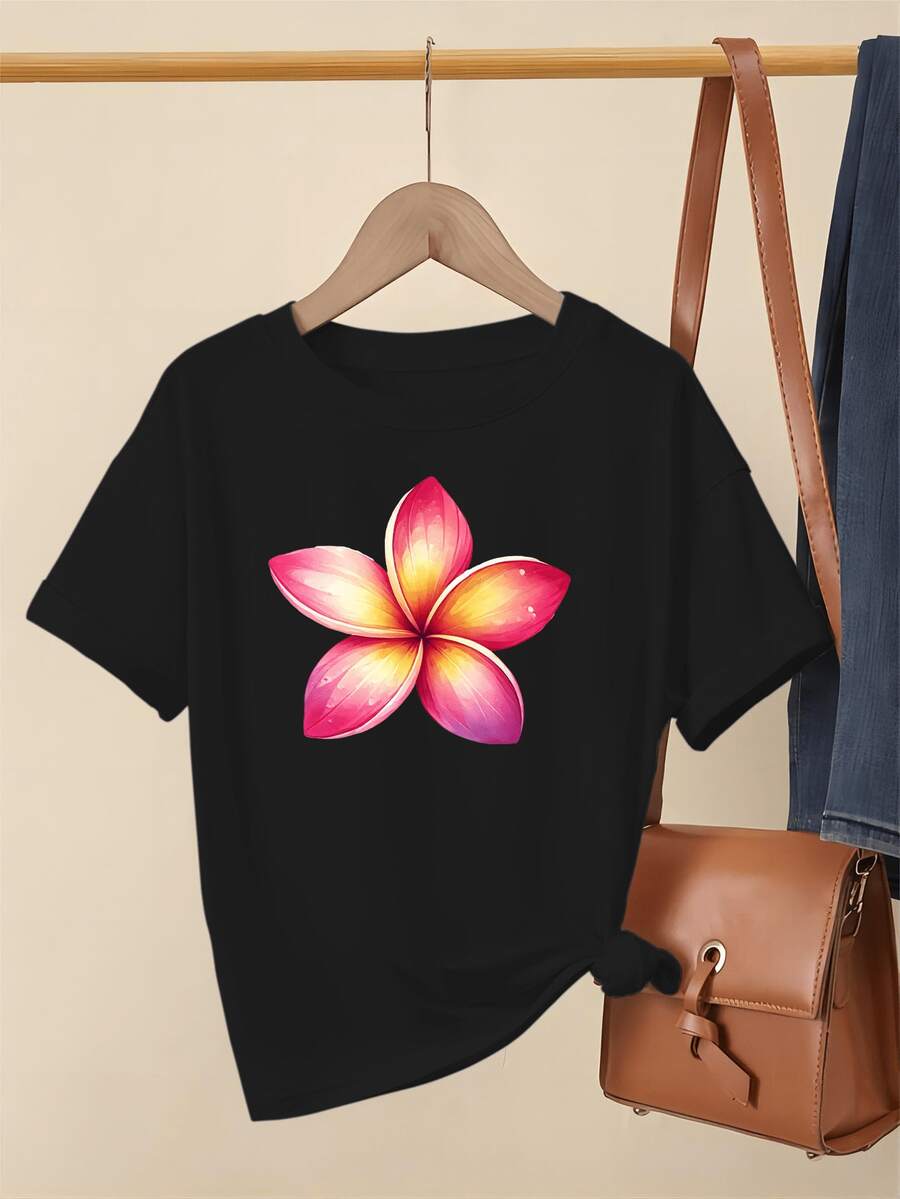 Women's T-Shirt For Spring And Summer - 黑色 - 查看 1