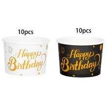 10pcs/20pcs/40pcs White Black Birthday Paper Bowls, Black And Gold/White And Gold Happy Birthday Print Snack Cups, Gold Foil Dessert Ice Cream Cups For Birthday Party,Baby-Shower,Festival,Events Men Women - Multicolor - View 9