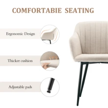 Goeurvant Modern Upholstered Dining Chairs In Linen-Look – Set Of 2/4/6 With Vertical Stripes, Armrests & Metal Legs – In UK Stock & Fast Delivery – Elegant Furniture For Dining & Living Room, Beige(Textured Fabric) - 米色 - 查看 5