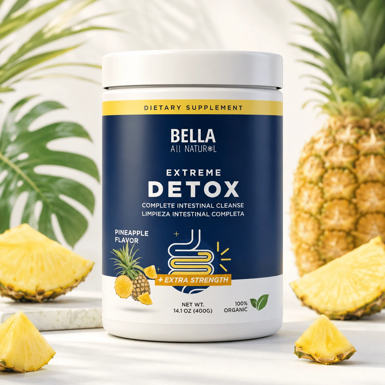 Bella Natural Extreme Detox Pineapple Flavor Powder 400g Extra‑Strength 100% Organic Complete Intestinal Digestive Wellness Support Dietary Supplement - 400G - View 1