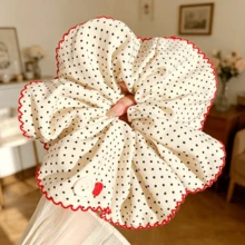 Retro Polka Dot Style, Sweet Ruffled Edge Lovely Heart Button Decor, Soft Skin-Friendly Large Size Fluffy, High Elastic Daily Hair Ties Ponytail - Multicolor - View 8