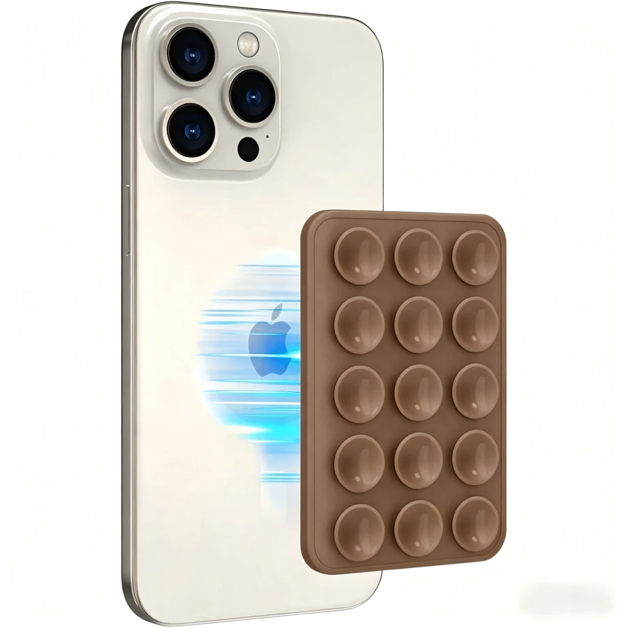 Magnetic Sticky Phone ,Silicone Suction Phone Case Adhesive Mount Compatible For IPhone & Android - Brown - View 1