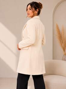 Women's Premium Structured Elegant Wool Overcoat With Fitted Waist For Winter - 奶油色 - 查看 3